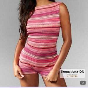 MISSGUIDED Striped Crochet Playsuit Sleeveless Romper